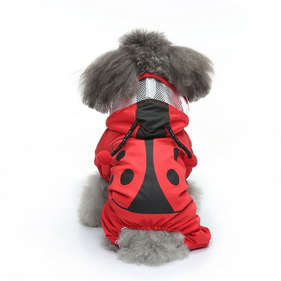 Dog Raincoat With Reflective Harness, Ladybug Design Waterproof Dog Jacket With Hood, Red L Size For Medium Dogs, Outdoor Walking, Rainy Days