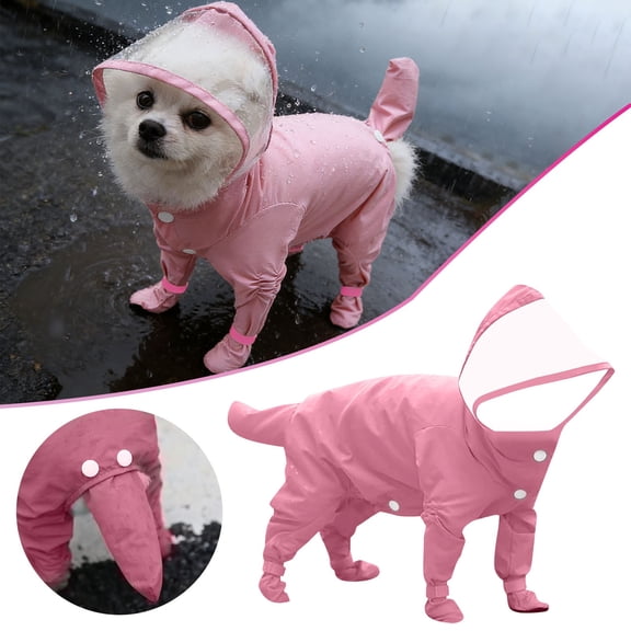 Dog Raincoat and Rain Shoes Set, Full-Coverage Reflective Jacket with Backbag, Pink,S