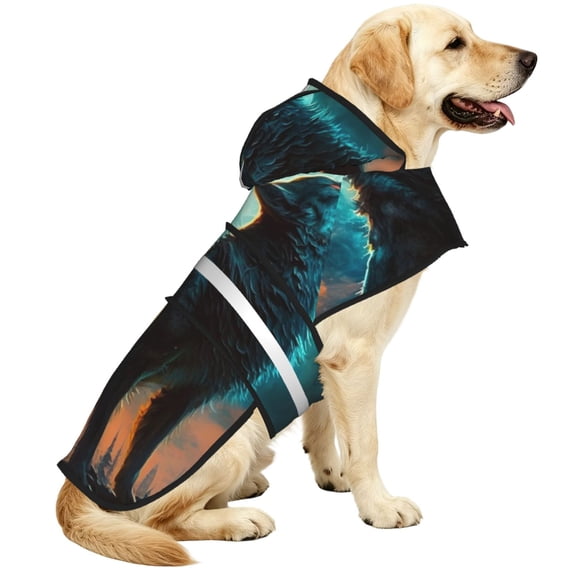 Pet Store Werewolf Dog Raincoat with Hood, Hooded Pet Jacket with Reflective Trim, with ...