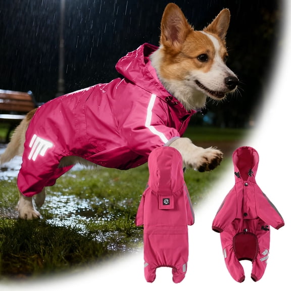 Raincoat For Dogs Rainwear Lightweight Adjustable Hooded Rain Jacket For Outdoor Use Safe Night Visibility And In Wet Snowy Conditions