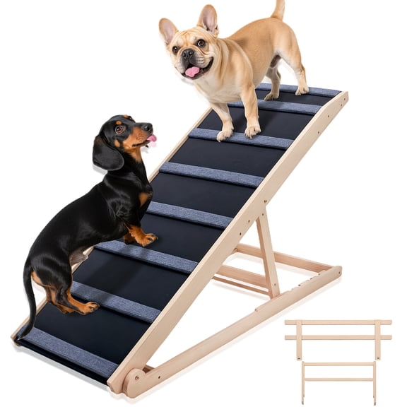 Dog Ramp for Bed – Adjustable 5-Level Wooden Pet Ramp with High-Traction Mat & Safety Side Rails, Ideal for Small, Medium, Large & Senior Dogs Up to 200 lbs