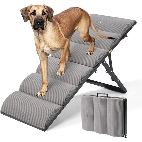 Dog Ramp for Bed Couch Height Adjustable from 12" to 20", Foldable Stairs for Dogs to Get on Bed 17" Extra Wide, Portable Pet Doggie Steps Indoor with Non Slip Pad, Support up to 150 lbs