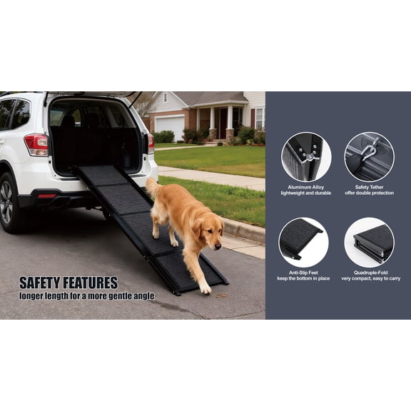 Folding Dog Car Ramp, 65"x17.2", Non-Slip, Up to 250 lbs, Portable for SUV/Truck, Medium & Large Dogs