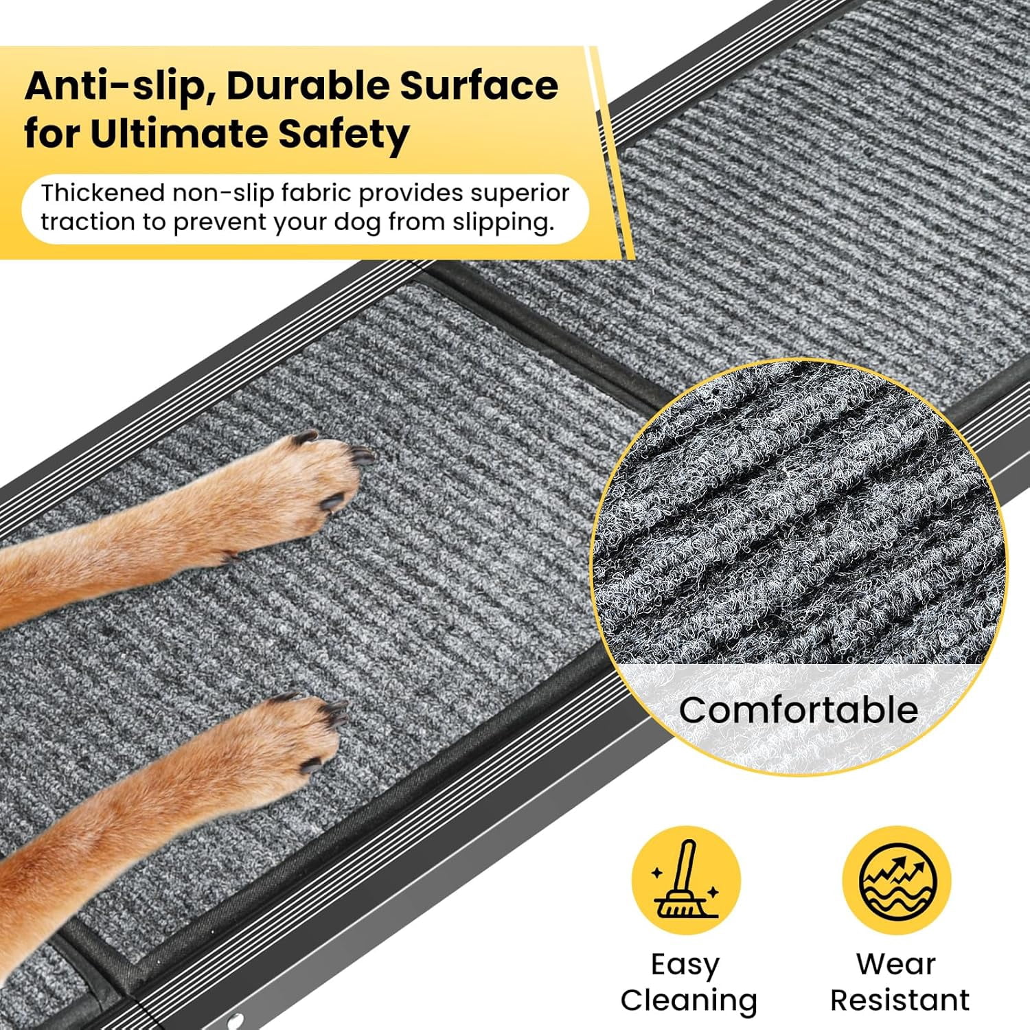 71 Inch Dog Ramp For Cars & Trucks - 250lb Capacity Folding Pet Ramp With Non-Slip Surface