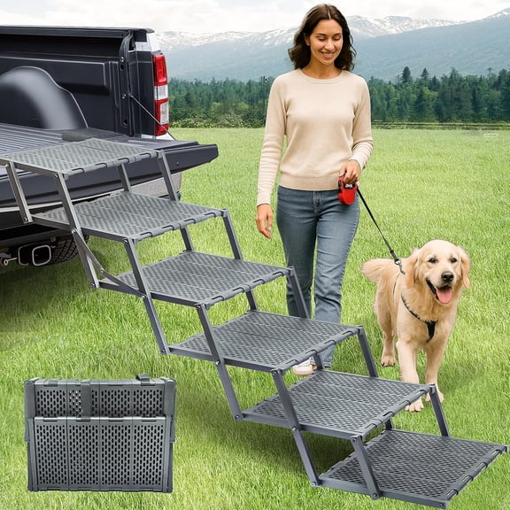 Dog Ramp for Car, SUV & Truck, Portable Pet Stairs with Non-Slip and Easy-Clean Surface, Extra Large Dog Step with Adjustable Size, Supports up to 250 lbs.