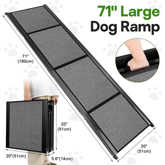 Dog Ramp for Car Truck 71''X20'', Folding Pet Stair Ramps for SUV Large Dog, Portable Pet Steps with Non-Slip Rug Surface, Up to 300LBS, Dog Car Ramp for Bed Couch Outdoor