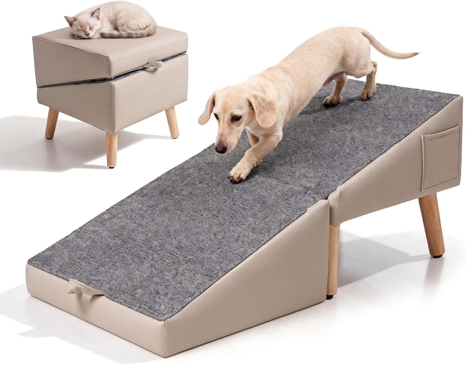 Felt Ramp Dog Ramp for Couch & Bed, 2-in-1 Dog Stairs for Small and Medium Dogs ...