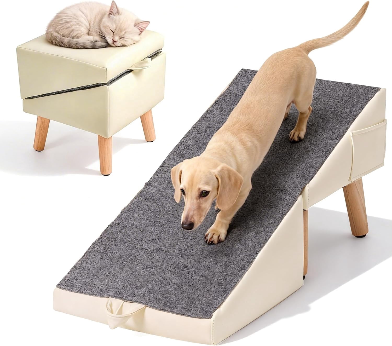 Felt Ramp Dog Ramp for Couch & Bed, 2-in-1 Dog Stairs for Small and Medium Dogs ...