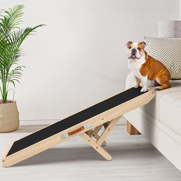 Dog Ramp for Couch with Non-Slip Silicone Mat, 39" Wooden Pet Ramps for Small Dogs, Hold up to 100lb, Adjustable Height from 11.41" to 20.47", Portable Stable Pet Step for Sofa Stairs
