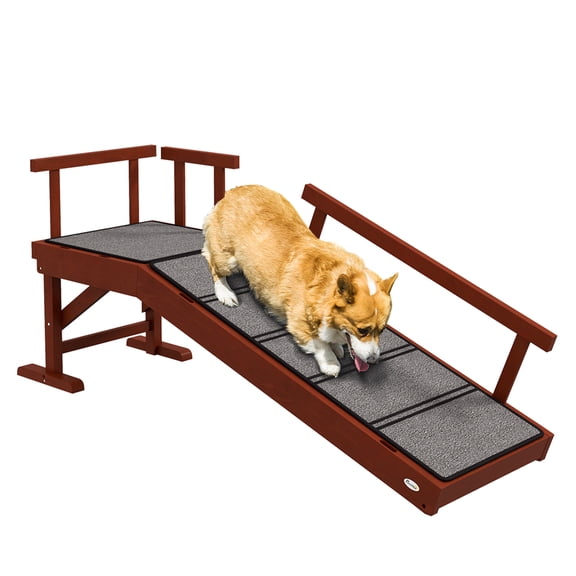 Dog Ramp, Dog Stairs for Small, Medium & Large Dogs, Pet Ramp for Bed or Couch with Removable Guardrails, Non-Slip Surface, 49" Long, Brown