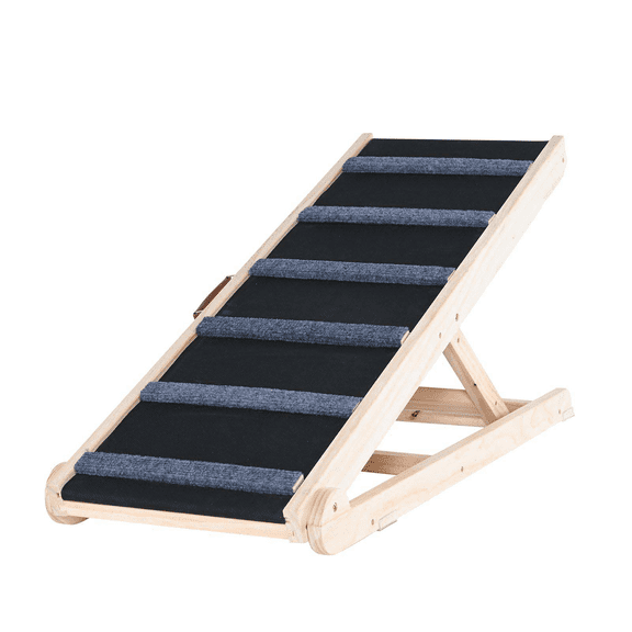 Dog Ramp Folding Pet Ramp for Bed, Adjustable Wooden Ramp for Small & Large Dogs, 39.3" Long, 15-22" Height, for Sofa, Couch, Car