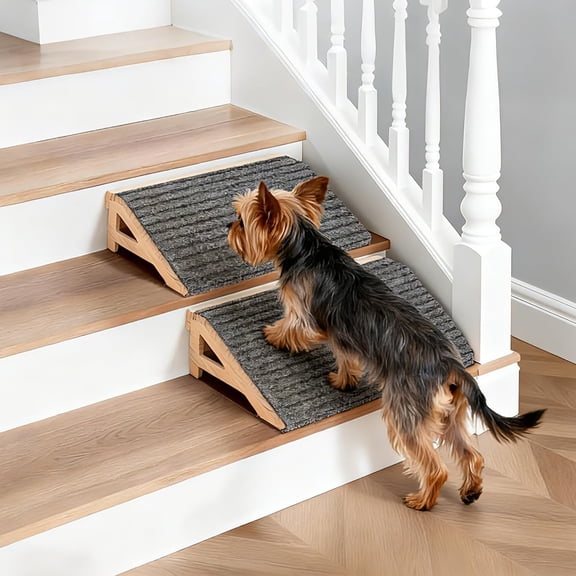 Dog Ramp for Stairs - Foldable Wood Dog Stair Ramp with Non-Slip Carpet Surface, Portable Pet Steps for Stairs, Threshold- Assist Small Dog, Senior and Injured Dogs, Easy Store