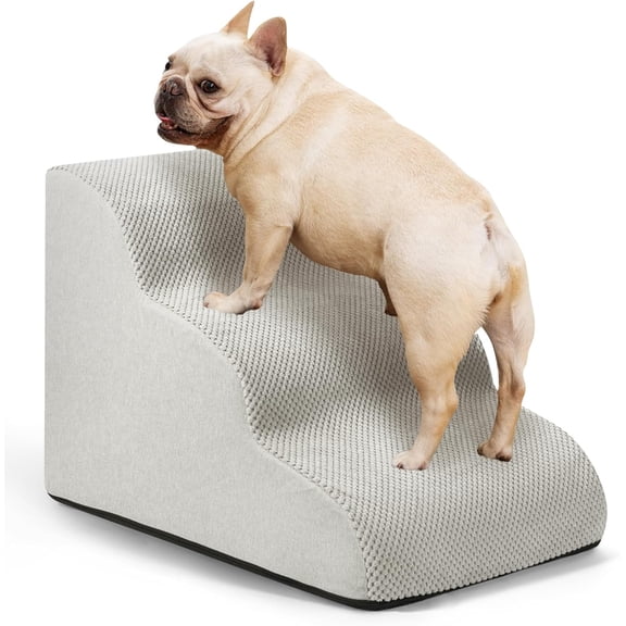 Dog Ramp and Stairs for Small Dogs & Cats,3-Step Pet Stairs for Couch Sofa and Chair,Indoor Anti-Slip Dog Stairs for Old Cats and Puppy,Light Grey