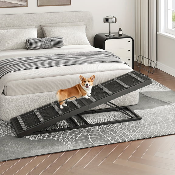 Dog Ramp for Bed, 63 Inch Long Dog Ramp for Couch Or Bed, Pet Ramp with Non-slip Mat And Safety Side Rails, 4 Height Adjustable Up to 33 Inch