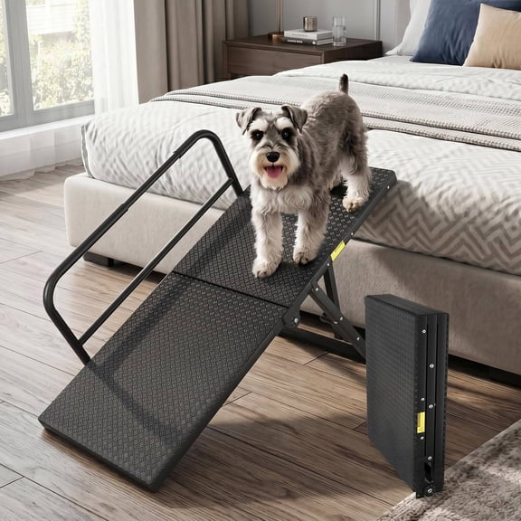 Dog Ramp for Bed, Couch, SUV & Car 5 Height Adjustable (13"18.3"), Non-Slip Surface, Foldable, Supports Up to 200 lbs