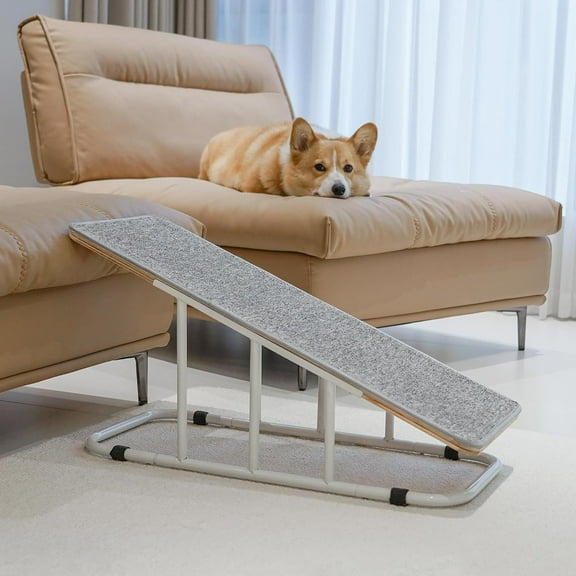 Dog Ramp for Bed, Indoor Pet Ramp for Couch, Dog Stairs for Small Medium Size Pet, Metal ramp and Anti-Slip Steps, 16" Fixed Height
