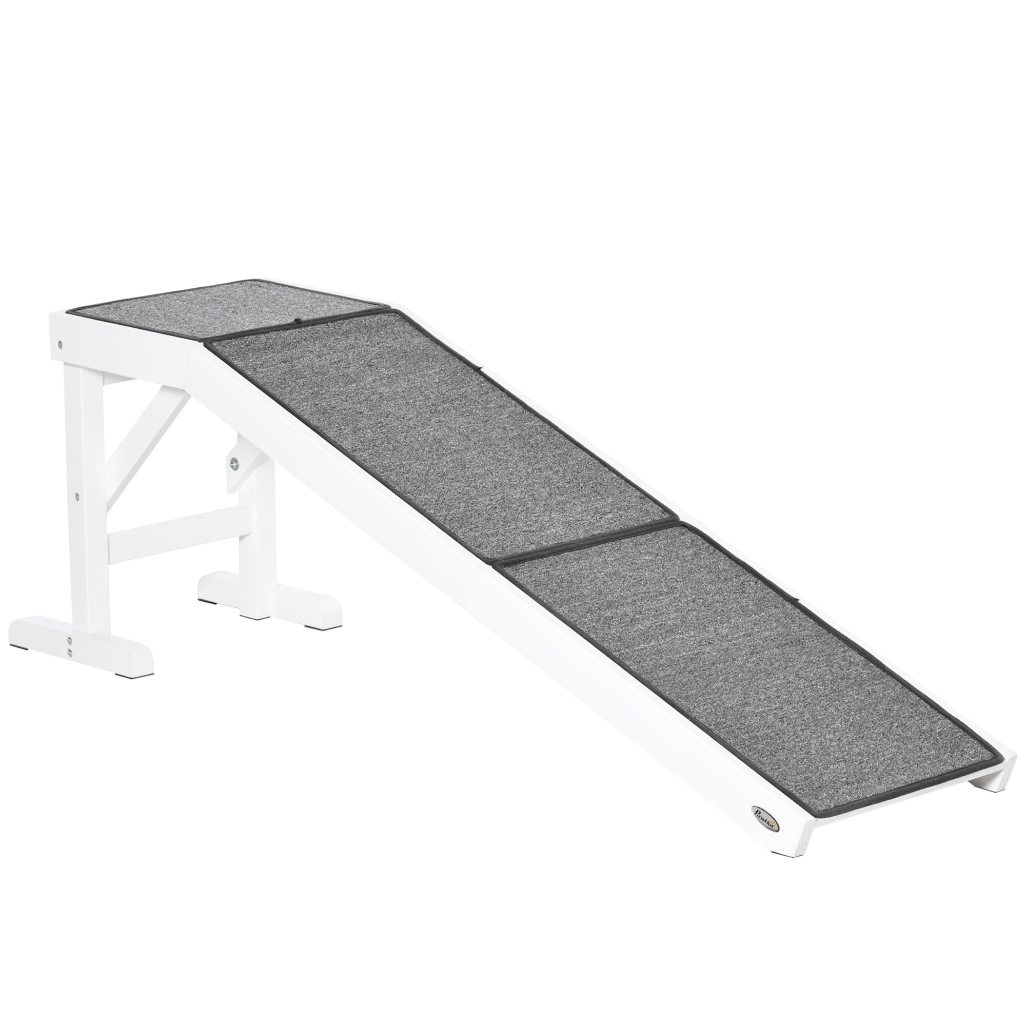 Dog Ramp for Bed, Pet Ramp for Dogs with Non-Slip Carpet and Top Platform, 60" x 16" x 20", White