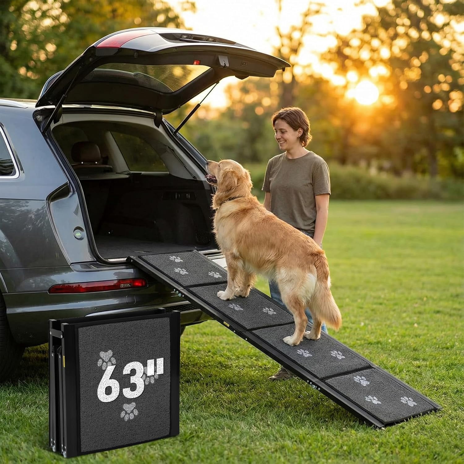 Dog Ramp for Car 63" L x 17" W Portable Ramps with Non-Slip Rug Surface ...