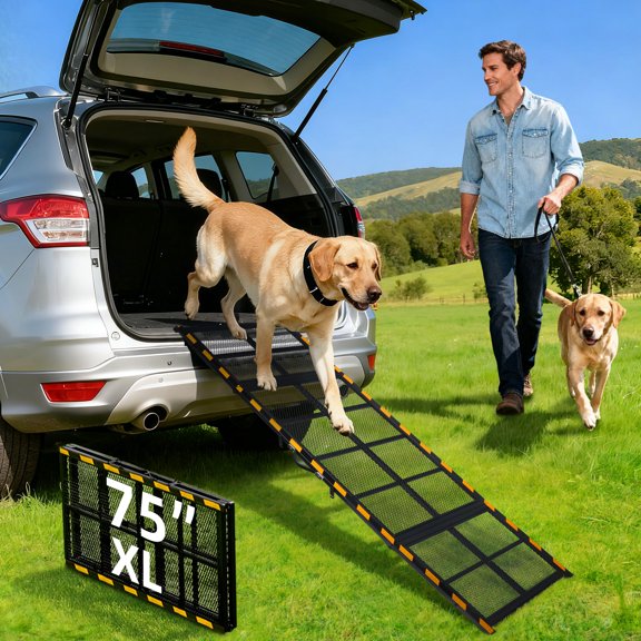 Dog Ramp for Car & Truck & SUV & Stairs - Joint-Friendly, Anti-Slip, Gentle Slope,Extra Wide & Stable, Up to 200 lbs