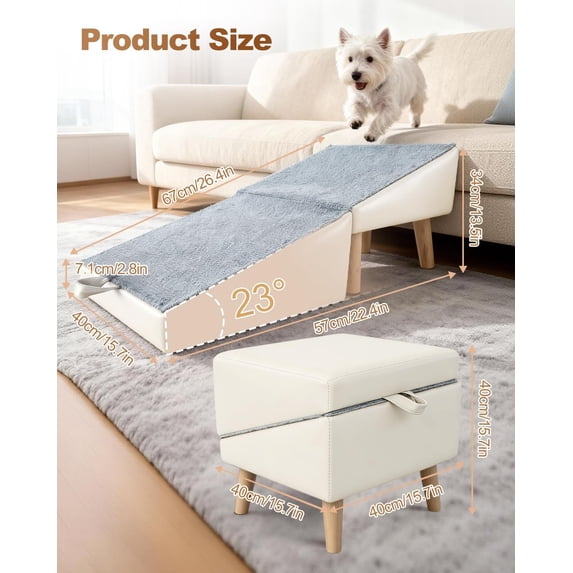 Dog Ramp for Couch Sofa and Low Bed, 15.7" W Foldable 2-in-1 Pet Steps & Ottoman, Non-Slip Wooden Pet Stairs for Small Senior Injured Dogs & Cats