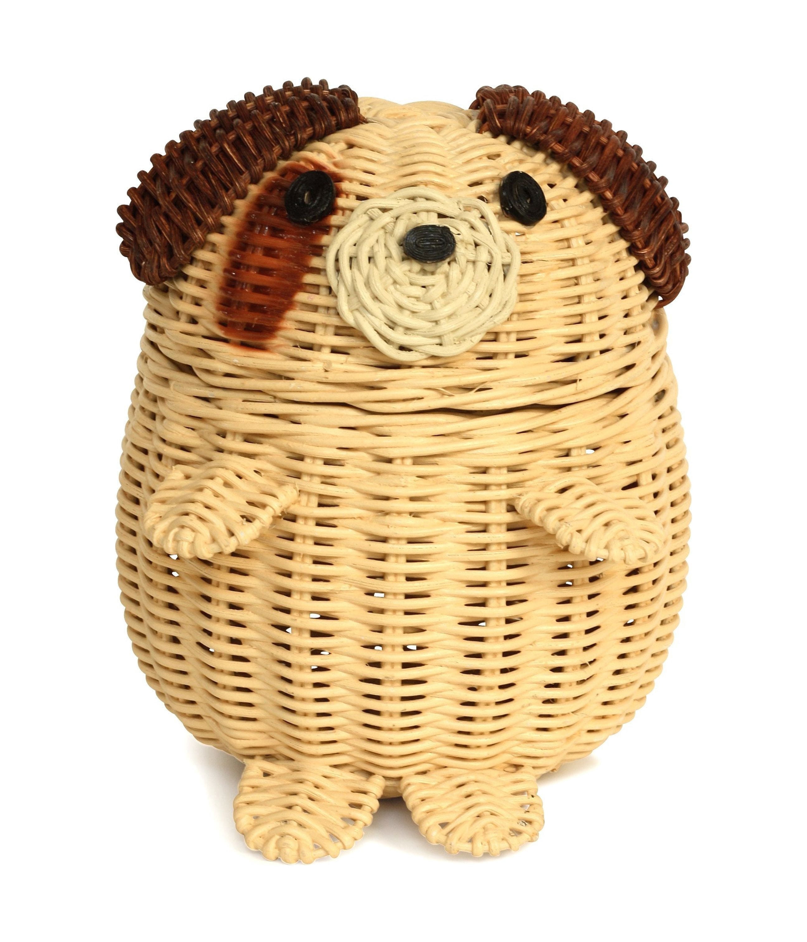 Dog Rattan Storage Basket with Lid Decorative Home Decor Hand Woven Shelf Organizer Cute Handmade Handcrafted Gift Art Decoration Artwork Wicker Puppy