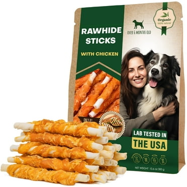 Dog Rawhide Sticks Wrapped with Chicken & Pet Natural Chew Treats - Grain Free Organic Meat & Human Grade Dried Snacks in Bulk - Best Twists for Training Small & Large Dogs - Lab Tested in the USA