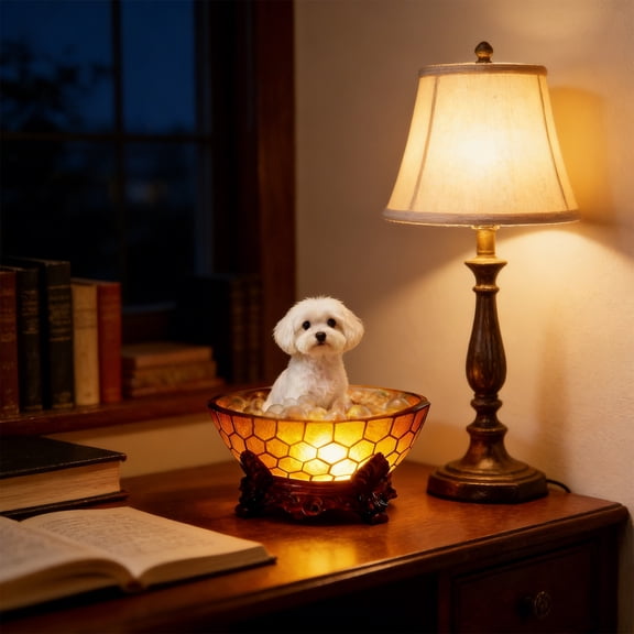 Dog Reading Light LED Resin Statue, Cute Desk Lamp with Ambient Warm Lighting, USB Powered Flexible Placement, Playful Decorative Accent for Bedroom Living Room Office for Dog Lovers