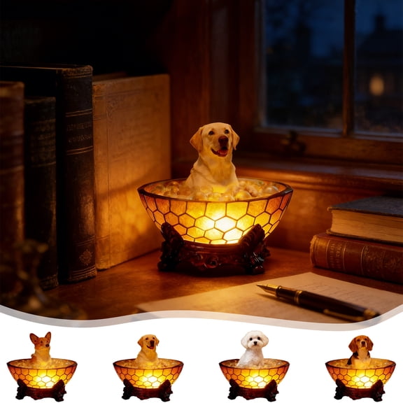 Dog Reading Light LED Resin Statue with Soft Ambient Glow, USB Powered Decorative Night Lamp for Bedroom, Desk, or Bathroom Accent