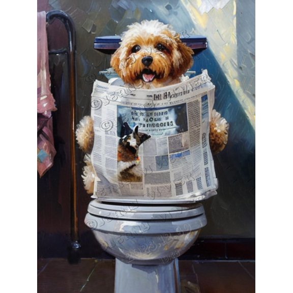 Dog Reading The Newspaper On Toilet Funny Tin Signs Wall Plaque Farmhouse Bathroom Wall Decor Dog Sitting in Toilet Poster for Toilet Bathroom Dog Artwork 12x16 Inches