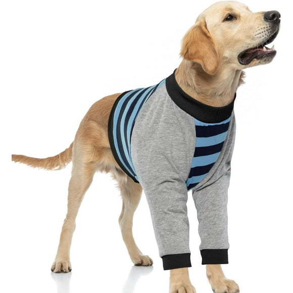 Dog Recovery Sleeve with Elbow Protector,Dogs Shirt Stop Licking Joints,Pet Long Sleeve Suit Protecting Dog's Front Leg Arm Wounds Cover Skin Conditions Blue Stripe L