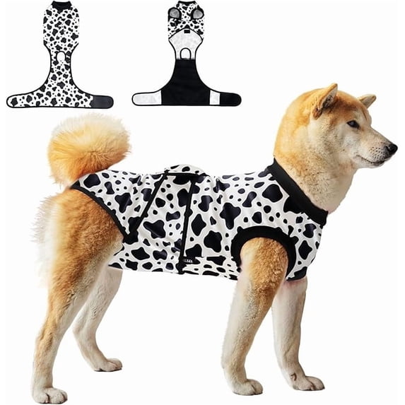 Dog Recovery Suit for Female Male Dogs, Post-Operative Body Suit for Spay Neuter, E-Collar Alternative Cone Substitute, Anti-Licking Breathable Shirt, Cow/Green/Red