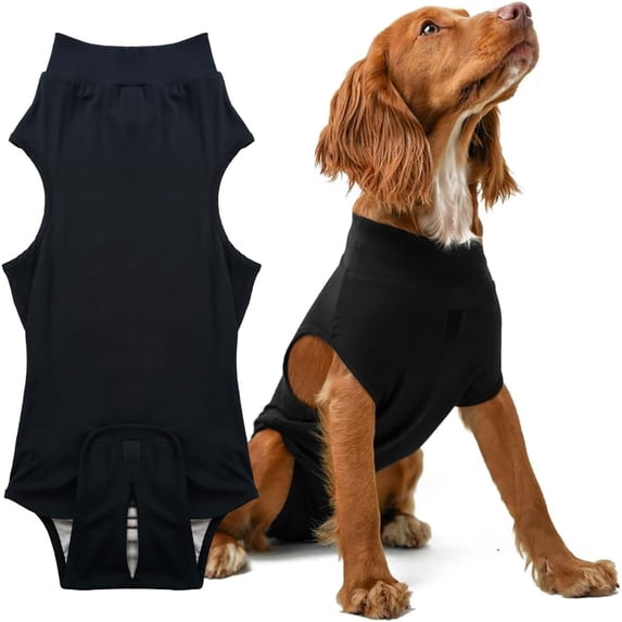 Dog Recovery Suit Male Neuter Suit Female Spay Shirt Protect Dog's Skin Anti Licking Abdominal Wounds Doggie Onesie Pet Bodysuit Alternative to Cone(Black,XS)