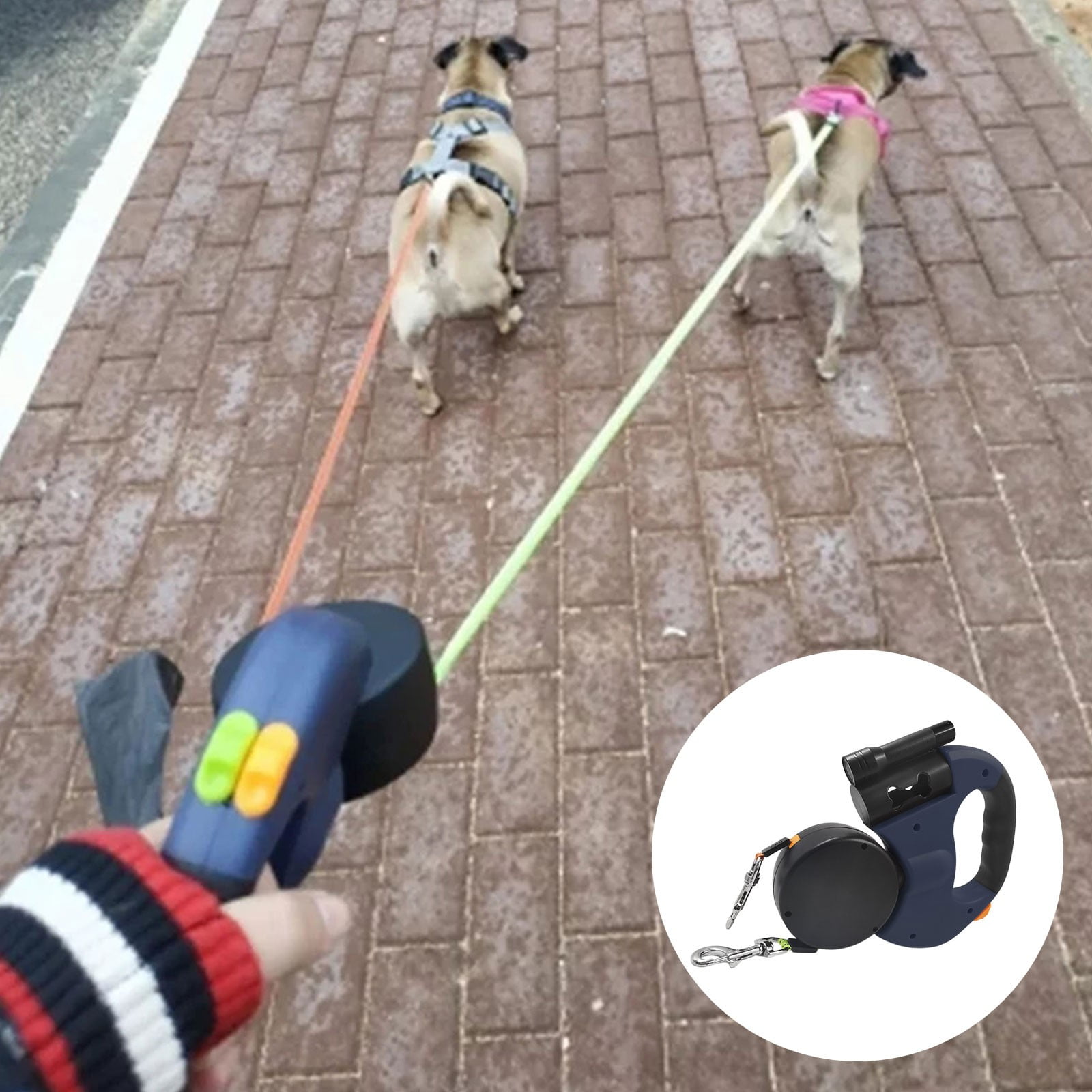 Dog Reflective Retractable Pet Leash Ropes 360 Two Dogs Each Up To 50 Lbs Reflective Orange