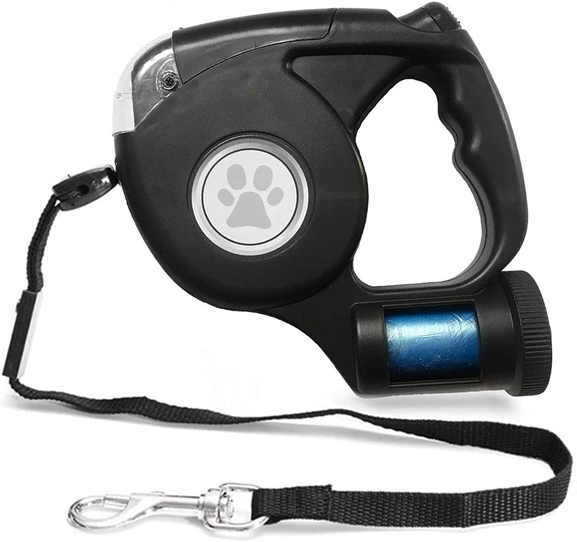 Dog Retractable Leash with Flashlight and Garbage Bag Dispenser, Small