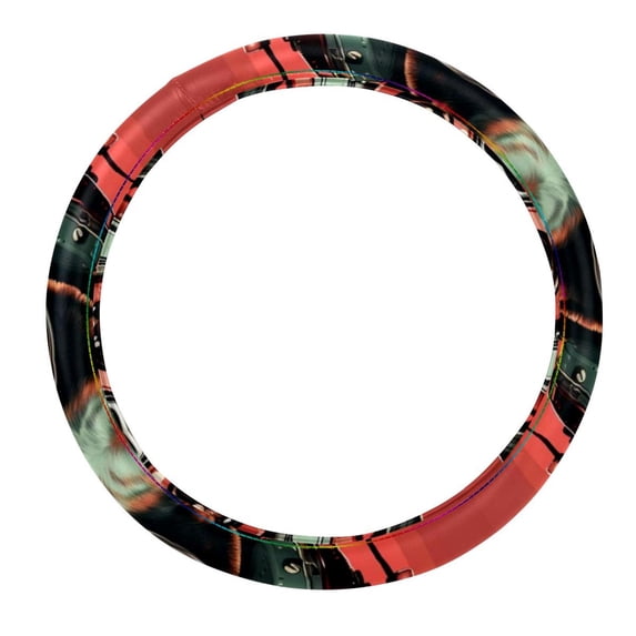 Dog Retro 14.5 Inch Printing PVC Leather Auto Accessories Steering Wheel Cover Car Wheel Cover Steering Wheel Covers