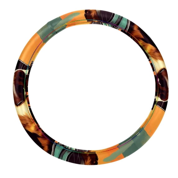 Dog Retro 14.5 Inch Printing PVC Leather Car Wheel Cover Steering Wheel Cover Auto Accessories