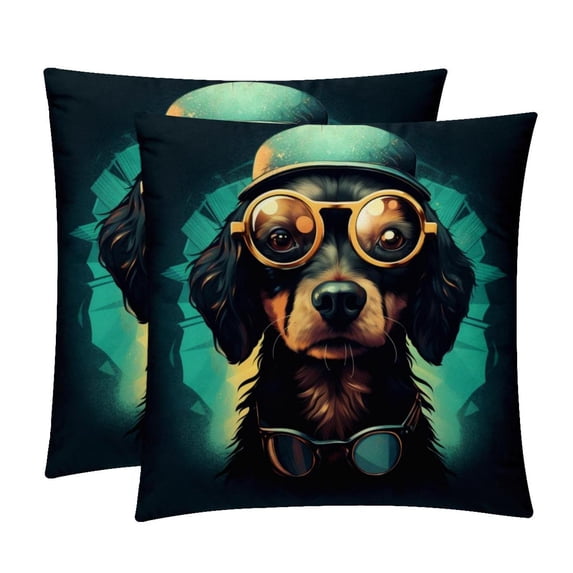 Dog Retro Chair Pillow Covers Set with Velvet Material, Unique Patterns, 16x16, 18x18, 20x20 Inches, 2 Items Included for Throw Pillows, Pillow Inserts,for Various Occasions