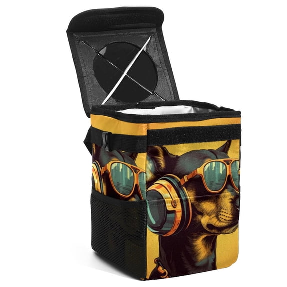Dog Retro Foldable, with Lid, Leak-Proof, Hanging Storage Bag Car Trash Can Garbage Bin