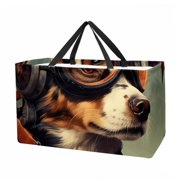 Dog Retro Large Capacity Reinforced Oxford Cloth Storage Bin - Reusable, Foldable Picnic Baskets, Decorative Box, and Tote Bag