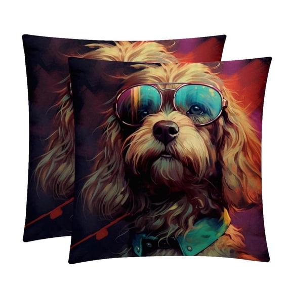Dog Retro Luxurious Velvet Throw Pillow Covers with Unique Patterns - Set of 2 Throw Pillow Inserts Included for Home Decor, 16x16, 18x18, 20x20 Inches