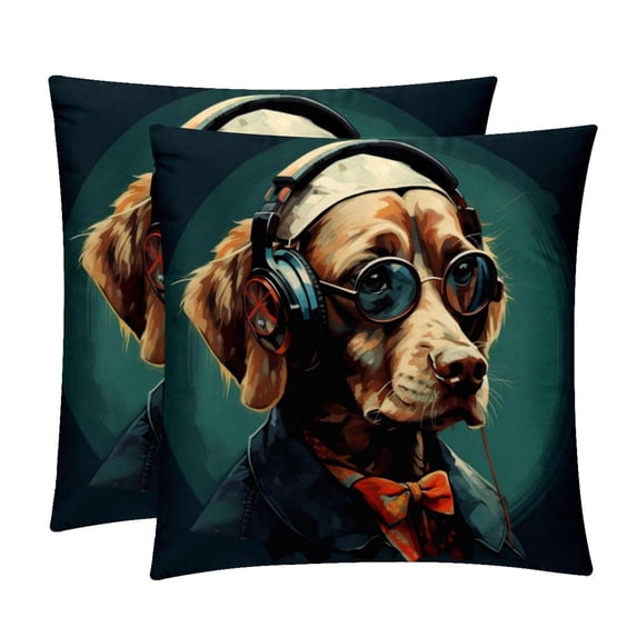 Dog Retro Luxurious Velvet Throw Pillow Covers with Unique Patterns - Set of 2 Throw Pillow Inserts Included for Home Decor, 16x16, 18x18, 20x20 Inches