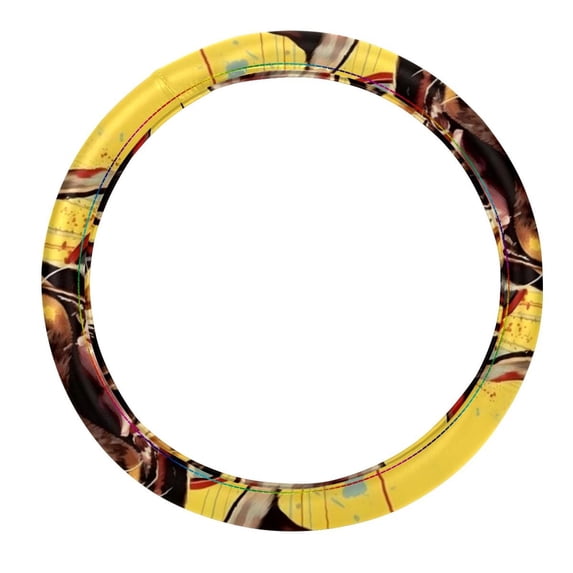 Dog Retro Steering Wheel Cover, 14.5 Inch, Printing, PVC Leather, Auto Accessories, Car Wheel Covers