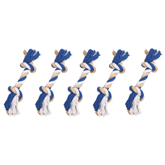 Dog Rope Bone Bulk Packs Small to Medium Breeds 8 Inch Fun Tug Play Fetch Toys (Blue - 5 Rope Bones)