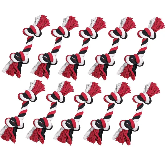 Dog Rope Bone Bulk Packs Small to Medium Breeds 8 Inch Fun Tug Play Fetch Toys (Red - 10 Rope Bones)