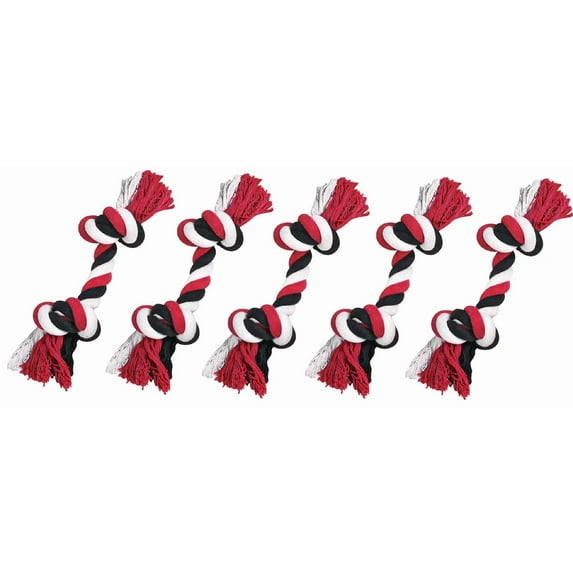 Dog Rope Bone Bulk Packs Small to Medium Breeds 8 Inch Fun Tug Play Fetch Toys (Red - 5 Rope Bones)
