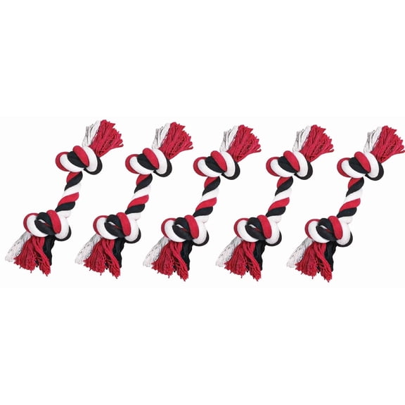 Dog Rope Bone Bulk Packs Small to Medium Breeds 8 Inch Fun Tug Play Fetch Toys (Red - 5 Rope Bones)