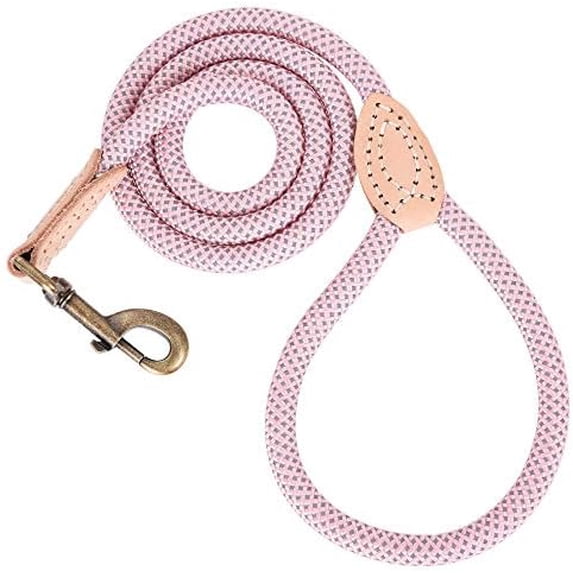 Dog Rope Leash 6 FT with Genuine Leather Tip, Reflective Rope Leash for Medium Large Dogs (Pink, 72 Inch)