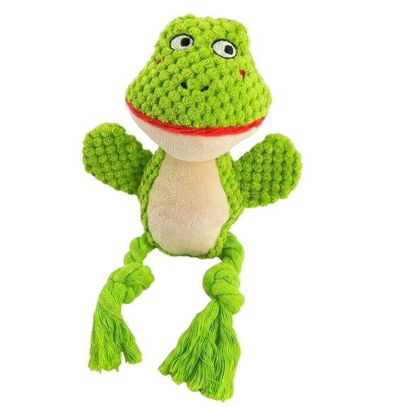 Dog Rope Toy with Squeaker, Plush Squeaky Pet Toy for Small and Medium Dogs, Interactive Braided Rope Chew Toy for Indoor Play, Yellow Chicken/Green Frog Style