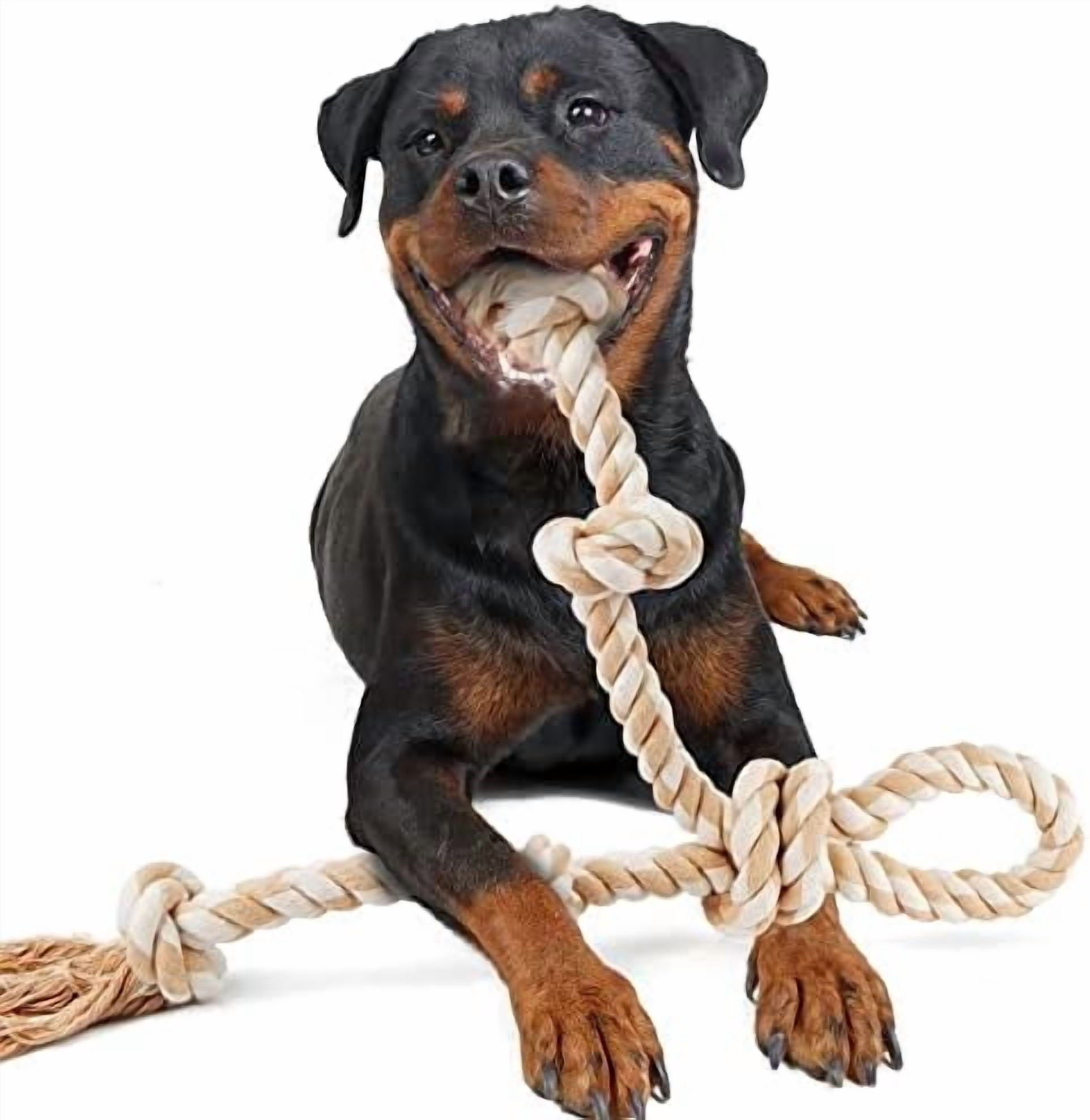 Dog Rope Toys for Aggressive Chewers,Large Dog Toy Designed for Tug of War, Tough Dog Rope Toy Indestructible Made of Undyed Natural Cotton, 29" Large Dog Toys with 3 Big Knots and a Handle