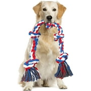 Dog Rope Toys for Aggressive Chewers, Tug of War Dog Toy with 5 Knot Rope for Medium and Large Dogs, Red